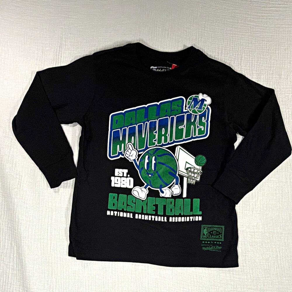 Mitchell & Ness Dallas Mavericks NBA Basketball Black LS Shirt youth 8 Size S